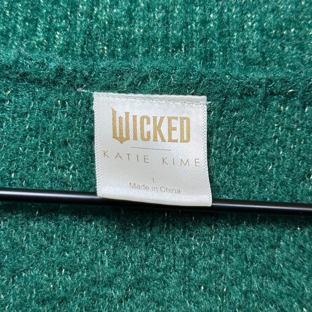 Wicked x Katie Kime Emerald Green Fuzzy Metallic Heart Button Cardigan Large - Picture 3 of 5